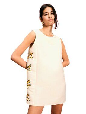 ROMY Bloom Shift Mini Dress in Pale Yellow Small Womens